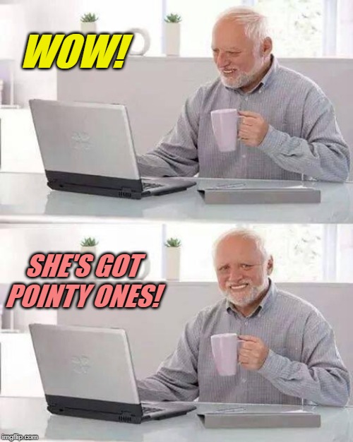 Hide the Pain Harold Meme | WOW! SHE'S GOT POINTY ONES! | image tagged in memes,hide the pain harold | made w/ Imgflip meme maker