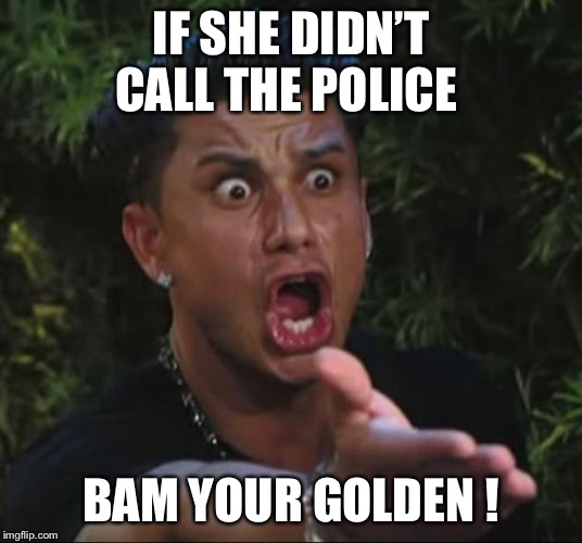 DJ Pauly D Meme | IF SHE DIDN’T CALL THE POLICE BAM YOUR GOLDEN ! | image tagged in memes,dj pauly d | made w/ Imgflip meme maker