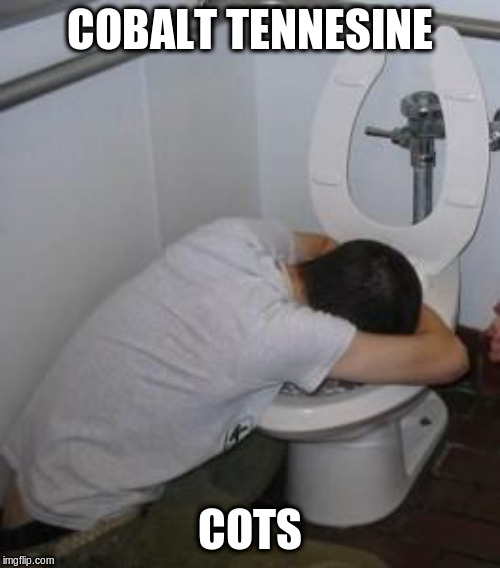 Drunk puking toilet | COBALT TENNESINE COTS | image tagged in drunk puking toilet | made w/ Imgflip meme maker