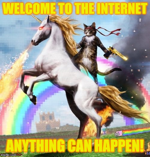 Welcome To The Internets | WELCOME TO THE INTERNET; ANYTHING CAN HAPPEN! | image tagged in memes,welcome to the internets | made w/ Imgflip meme maker