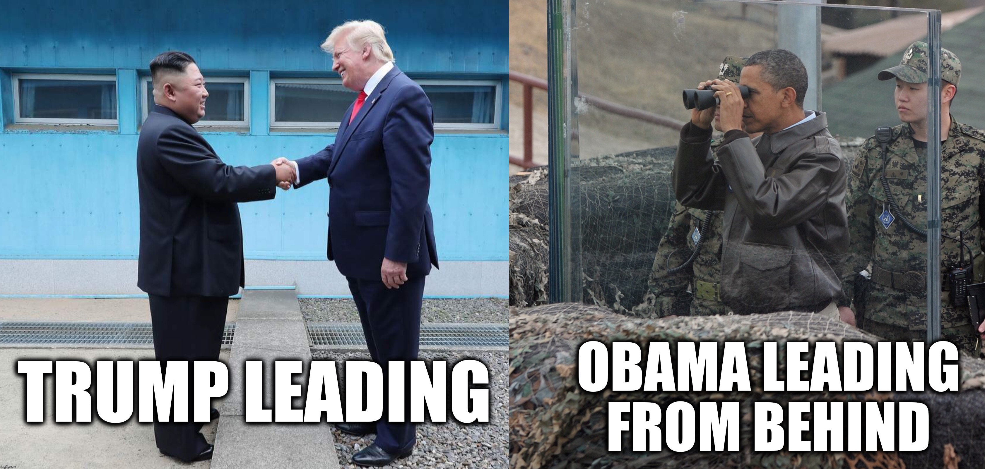 I must admit, our current POTUS is an alpha male, while our previous one was a beta male. | OBAMA LEADING FROM BEHIND; TRUMP LEADING | image tagged in donald trump approves | made w/ Imgflip meme maker