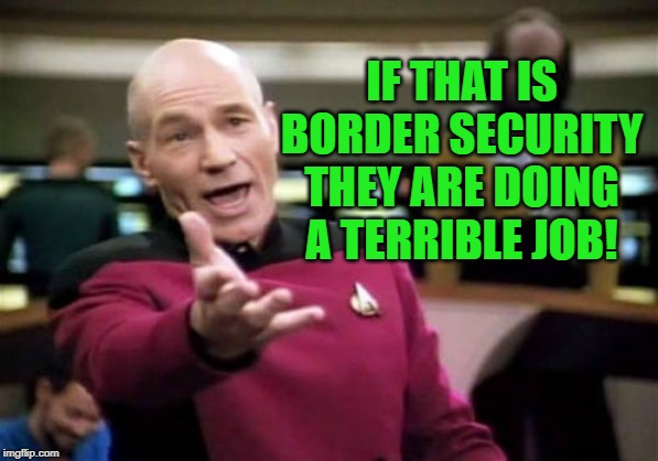 Picard Wtf Meme | IF THAT IS BORDER SECURITY THEY ARE DOING A TERRIBLE JOB! | image tagged in memes,picard wtf | made w/ Imgflip meme maker