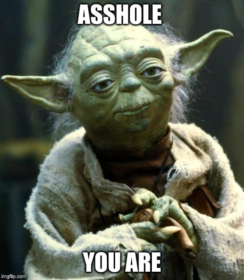 Star Wars Yoda | ASSHOLE; YOU ARE | image tagged in memes,star wars yoda | made w/ Imgflip meme maker