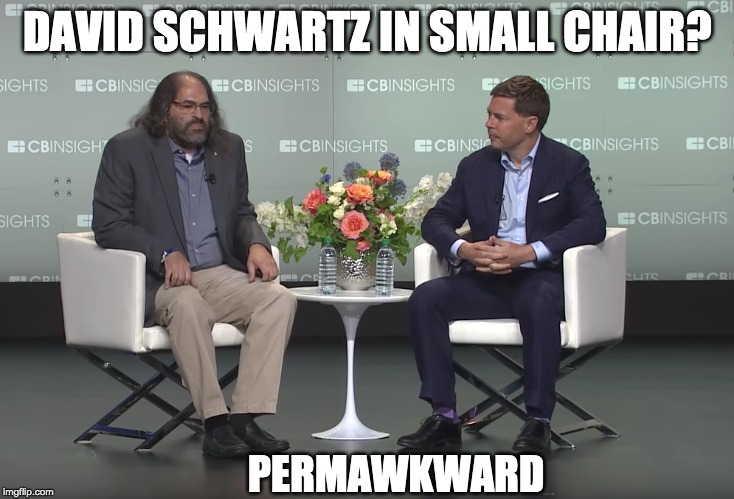 awkward ripple cto david schwartz | DAVID SCHWARTZ IN SMALL CHAIR? PERMAWKWARD | image tagged in awkward ripple cto david schwartz | made w/ Imgflip meme maker