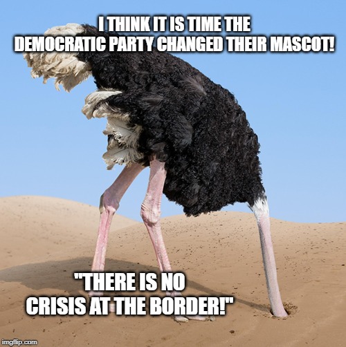 new democratic party mascot | I THINK IT IS TIME THE DEMOCRATIC PARTY CHANGED THEIR MASCOT! "THERE IS NO CRISIS AT THE BORDER!" | image tagged in politics,political meme,democratic party,secure the border | made w/ Imgflip meme maker