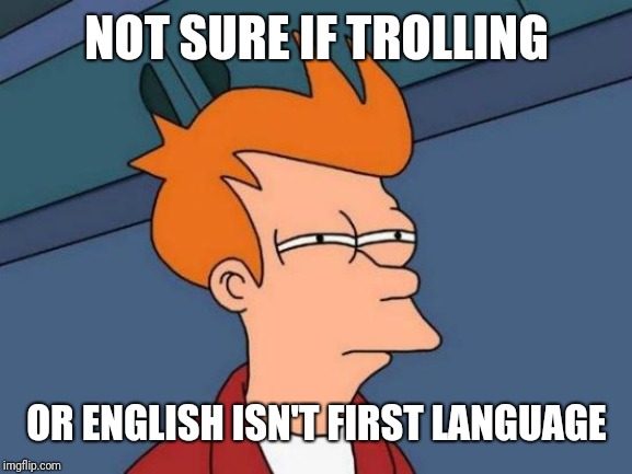 Half of the comments on my memes | NOT SURE IF TROLLING; OR ENGLISH ISN'T FIRST LANGUAGE | image tagged in memes,futurama fry,funny,wut,what,hmm | made w/ Imgflip meme maker