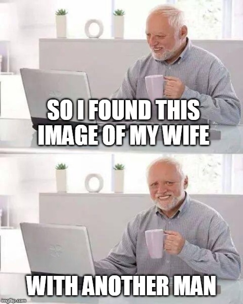 sad life | SO I FOUND THIS IMAGE OF MY WIFE; WITH ANOTHER MAN | image tagged in memes,hide the pain harold | made w/ Imgflip meme maker
