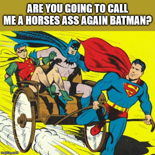 ARE YOU GOING TO CALL ME A HORSES ASS AGAIN BATMAN? | made w/ Imgflip meme maker