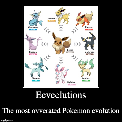 Eeveelutions | image tagged in demotivationals,evolution,pokemon,eevee | made w/ Imgflip demotivational maker