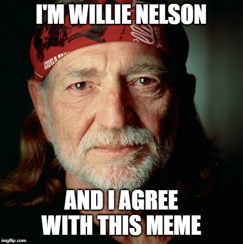 Willie Nelson  | I'M WILLIE NELSON AND I AGREE WITH THIS MEME | image tagged in willie nelson | made w/ Imgflip meme maker