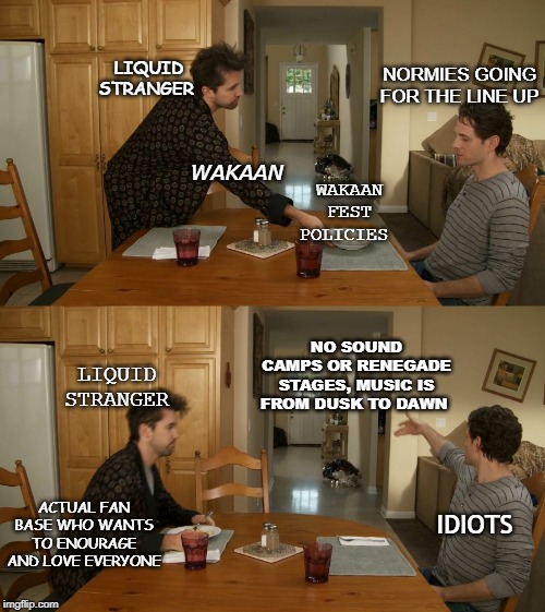 Plate toss | NORMIES GOING FOR THE LINE UP; LIQUID STRANGER; WAKAAN; WAKAAN FEST POLICIES; NO SOUND CAMPS OR RENEGADE STAGES, MUSIC IS FROM DUSK TO DAWN; LIQUID STRANGER; ACTUAL FAN BASE WHO WANTS TO ENOURAGE AND LOVE EVERYONE; IDIOTS | image tagged in plate toss | made w/ Imgflip meme maker