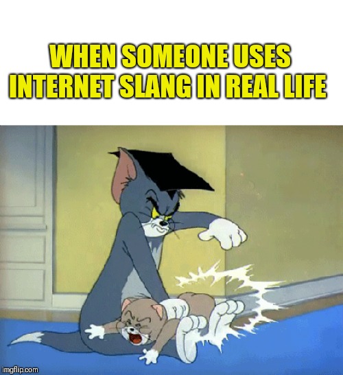 WHEN SOMEONE USES INTERNET SLANG IN REAL LIFE image tagged in tom,spank the...