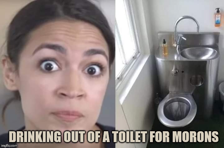 Ocasio Cortez is a moron | DRINKING OUT OF A TOILET FOR MORONS | image tagged in ocasio cortez is a moron | made w/ Imgflip meme maker