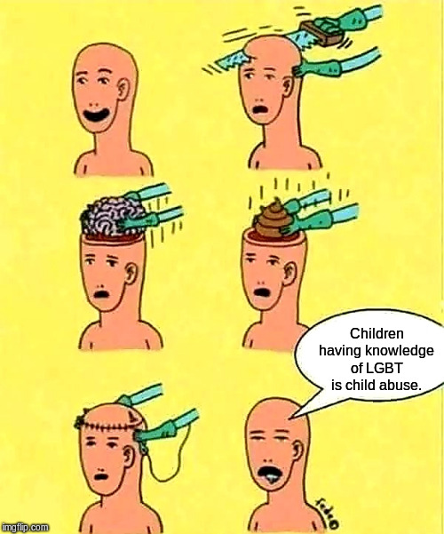 Brainless | Children having knowledge of LGBT is child abuse. | image tagged in brainless | made w/ Imgflip meme maker