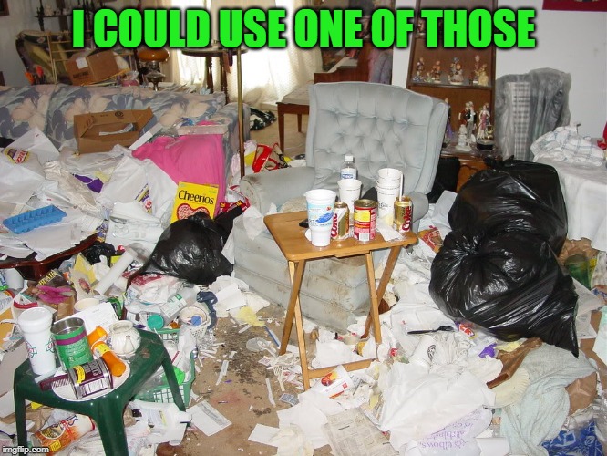 Messy House | I COULD USE ONE OF THOSE | image tagged in messy house | made w/ Imgflip meme maker