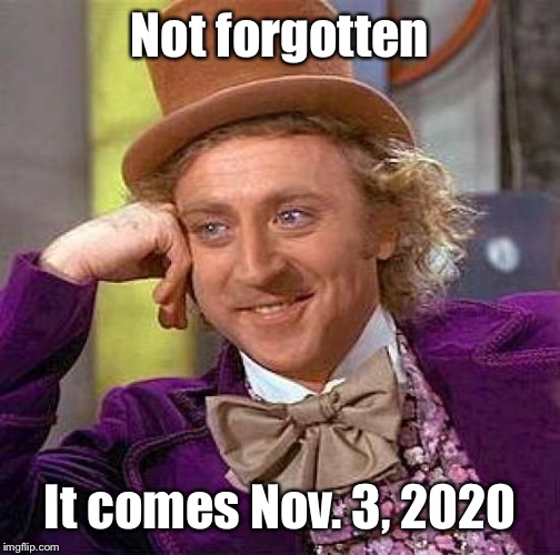 Creepy Condescending Wonka Meme | Not forgotten It comes Nov. 3, 2020 | image tagged in memes,creepy condescending wonka | made w/ Imgflip meme maker