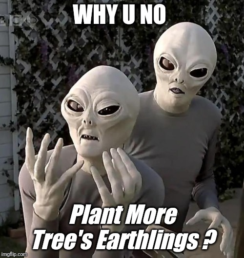 Aliens | WHY U NO Plant More Tree's Earthlings ? | image tagged in aliens | made w/ Imgflip meme maker