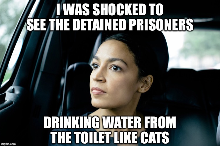 Alexandria Ocasio-Cortez | I WAS SHOCKED TO SEE THE DETAINED PRISONERS; DRINKING WATER FROM THE TOILET LIKE CATS | image tagged in alexandria ocasio-cortez | made w/ Imgflip meme maker