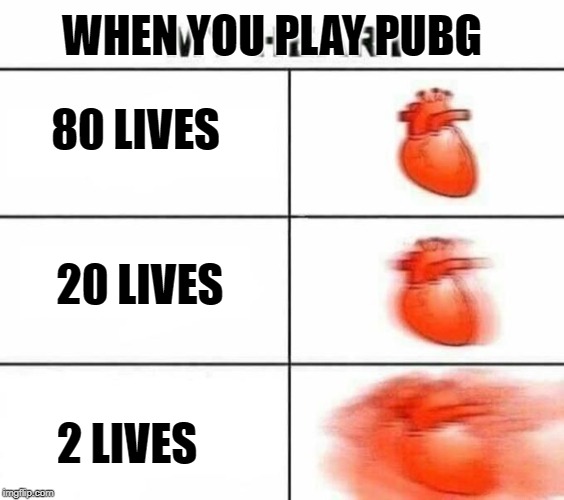 My heart blank | WHEN YOU PLAY PUBG; 80 LIVES; 20 LIVES; 2 LIVES | image tagged in my heart blank | made w/ Imgflip meme maker