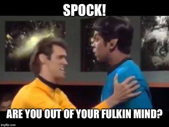 The question | SPOCK! ARE YOU OUT OF YOUR FULKIN MIND? | image tagged in star trek | made w/ Imgflip meme maker