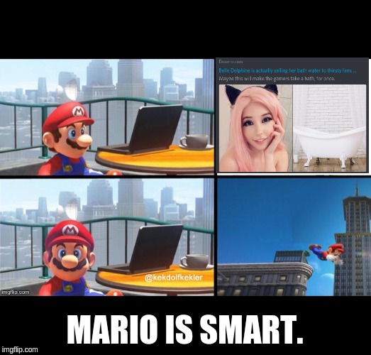 Mario jumps off of a building |  MARIO IS SMART. | image tagged in mario jumps off of a building | made w/ Imgflip meme maker