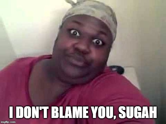 Black woman | I DON'T BLAME YOU, SUGAH | image tagged in black woman | made w/ Imgflip meme maker