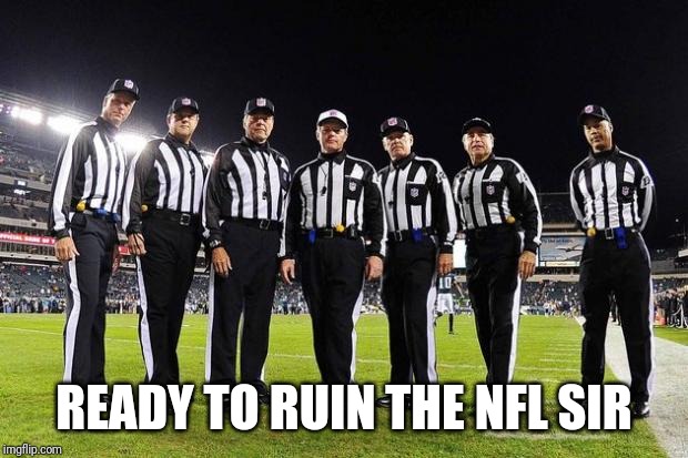 NFL Referees | READY TO RUIN THE NFL SIR | image tagged in nfl referees | made w/ Imgflip meme maker
