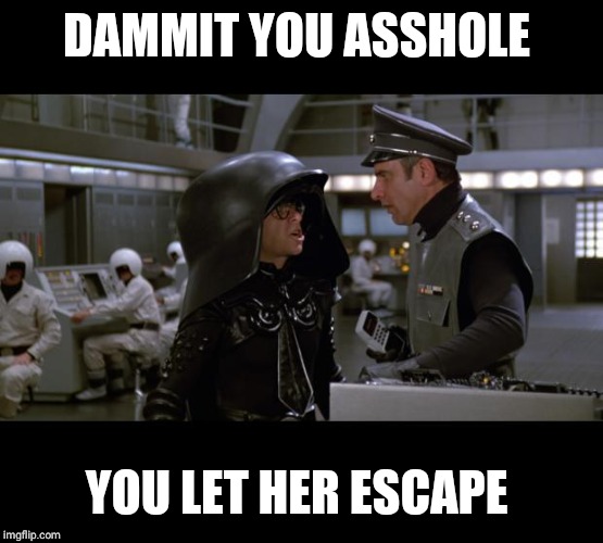 Spaceballs | DAMMIT YOU ASSHOLE YOU LET HER ESCAPE | image tagged in spaceballs | made w/ Imgflip meme maker