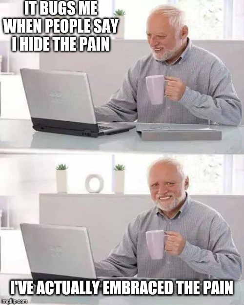 Hide the Pain Harold Meme | IT BUGS ME WHEN PEOPLE SAY I HIDE THE PAIN; I'VE ACTUALLY EMBRACED THE PAIN | image tagged in memes,hide the pain harold | made w/ Imgflip meme maker