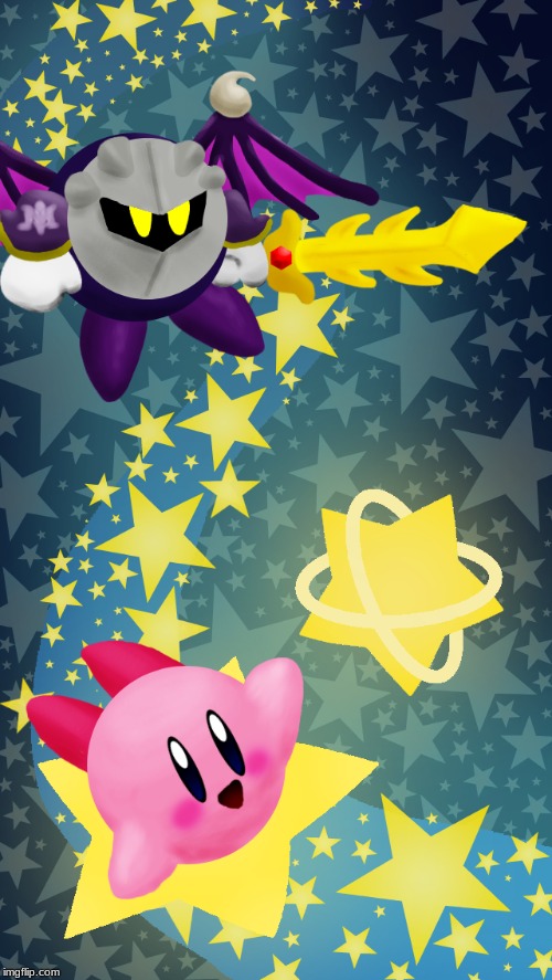 Hoshi no Kaabii (Kirby of the Stars) - 7/2/2019 | image tagged in art,digital art,kirby,meta knight,hoshi no kaabii | made w/ Imgflip meme maker