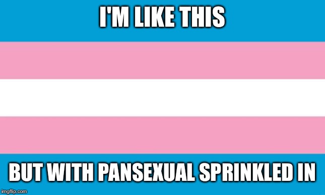 Transgender Flag | I'M LIKE THIS; BUT WITH PANSEXUAL SPRINKLED IN | image tagged in transgender flag | made w/ Imgflip meme maker