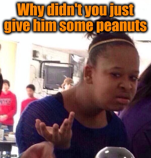 Black Girl Wat Meme | Why didn't you just give him some peanuts | image tagged in memes,black girl wat | made w/ Imgflip meme maker