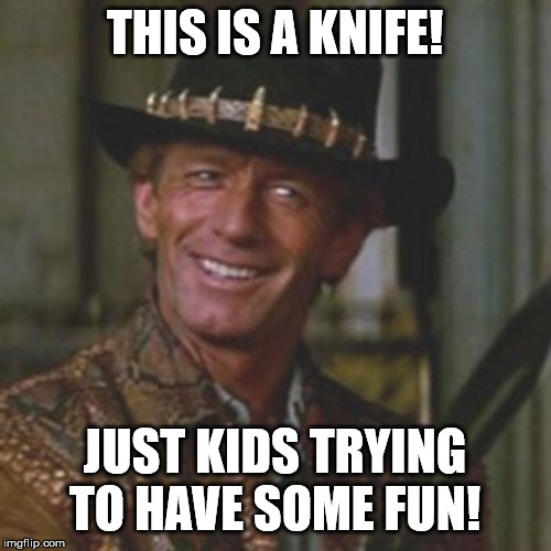 Dundee This Is A Knife | THIS IS A KNIFE! JUST KIDS TRYING TO HAVE SOME FUN! | image tagged in dundee this is a knife | made w/ Imgflip meme maker