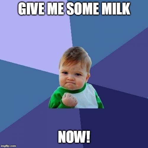 Success Kid Meme | GIVE ME SOME MILK; NOW! | image tagged in memes,success kid | made w/ Imgflip meme maker