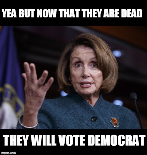 Good old Nancy Pelosi | YEA BUT NOW THAT THEY ARE DEAD THEY WILL VOTE DEMOCRAT | image tagged in good old nancy pelosi | made w/ Imgflip meme maker