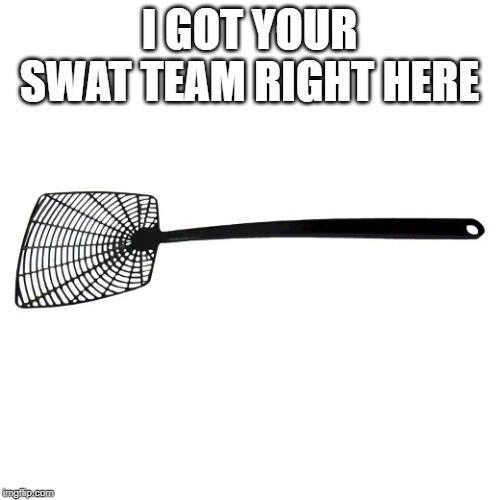 Fly Swatter | I GOT YOUR SWAT TEAM RIGHT HERE | image tagged in fly swatter | made w/ Imgflip meme maker