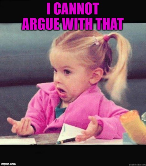 I dont know girl | I CANNOT ARGUE WITH THAT | image tagged in i dont know girl | made w/ Imgflip meme maker