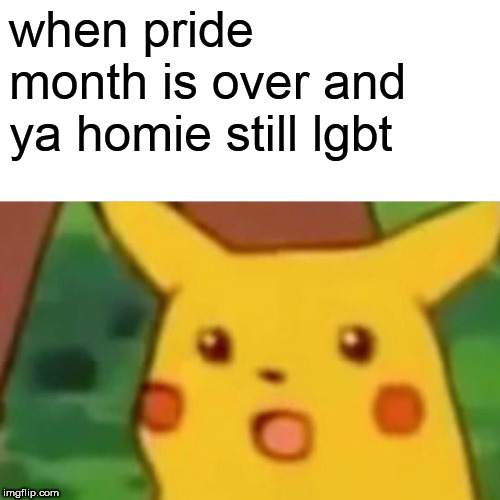 Surprised Pikachu Meme | when pride month is over and ya homie still lgbt | image tagged in memes,surprised pikachu | made w/ Imgflip meme maker