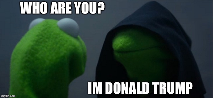 Evil Kermit Meme | WHO ARE YOU? IM DONALD TRUMP | image tagged in memes,evil kermit | made w/ Imgflip meme maker