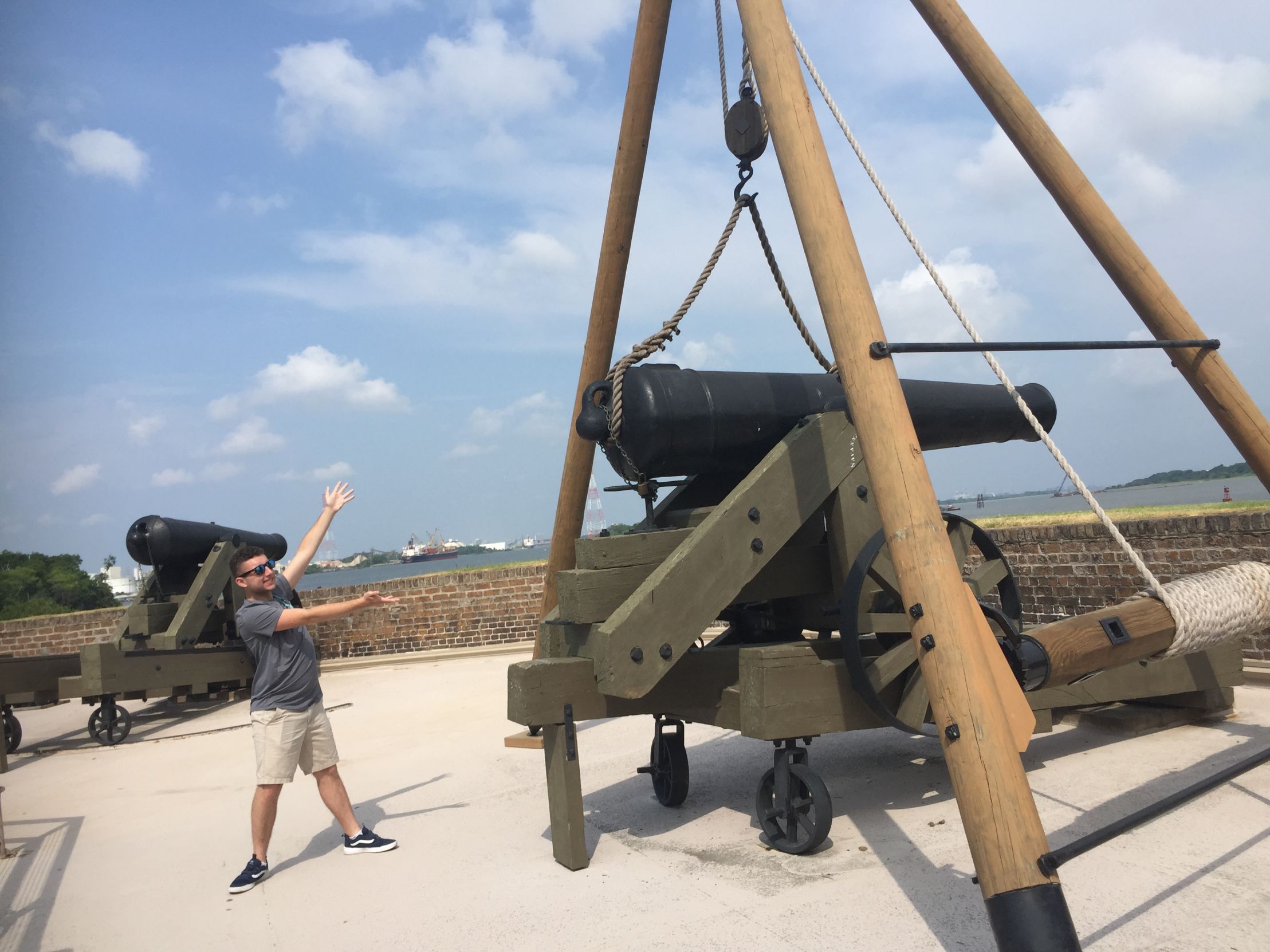 High Quality Guy next to giant cannon at Old Fort Jackson Blank Meme Template