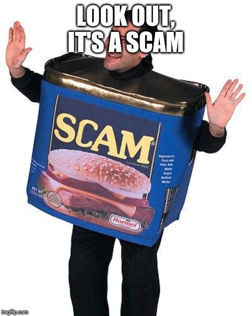 Scam | LOOK OUT, IT'S A SCAM | image tagged in scam | made w/ Imgflip meme maker
