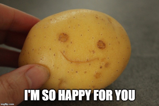 Happy potato | I'M SO HAPPY FOR YOU | image tagged in happy potato | made w/ Imgflip meme maker