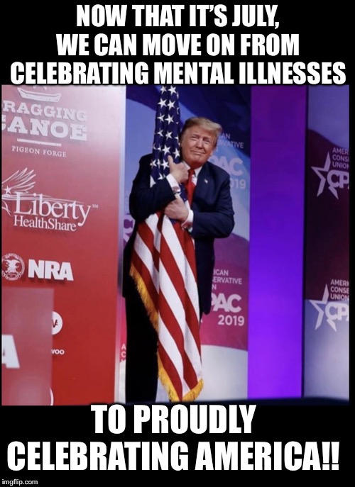 Something worth being proud of!  AMERICA! | NOW THAT IT’S JULY, WE CAN MOVE ON FROM CELEBRATING MENTAL ILLNESSES; TO PROUDLY CELEBRATING AMERICA!! | image tagged in maga | made w/ Imgflip meme maker