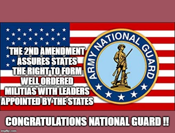 The truth about our guns | THE 2ND AMENDMENT
ASSURES STATES THE RIGHT TO FORM WELL ORDERED MILITIAS WITH LEADERS APPOINTED BY THE STATES; CONGRATULATIONS NATIONAL GUARD !! | image tagged in gun control | made w/ Imgflip meme maker