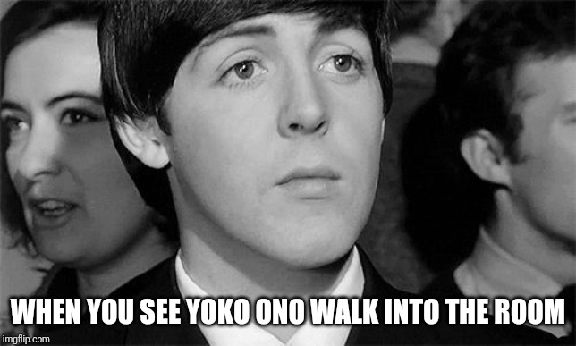 Paul McCartney | WHEN YOU SEE YOKO ONO WALK INTO THE ROOM | image tagged in paul mccartney | made w/ Imgflip meme maker
