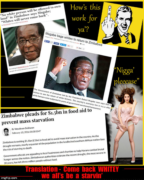 Feed us whitey! | image tagged in zimbabwe,anna kendrick,legs,blm,lol so funny,really nigga | made w/ Imgflip meme maker