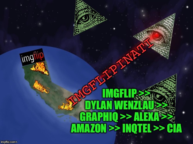 The truth is stranger than fiction | IMGFLIPINATI; IMGFLIP >> DYLAN WENZLAU >> GRAPHIQ >> ALEXA >> AMAZON >> INQTEL >> CIA | image tagged in imgflipinati,imgflip,is the,cia | made w/ Imgflip meme maker