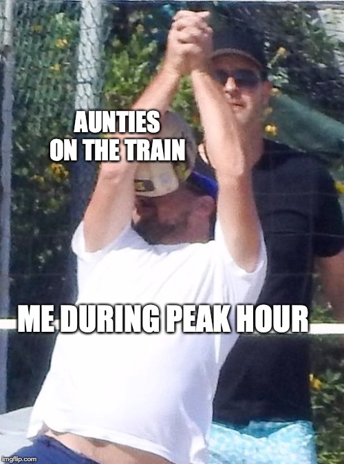 AUNTIES ON THE TRAIN; ME DURING PEAK HOUR | made w/ Imgflip meme maker