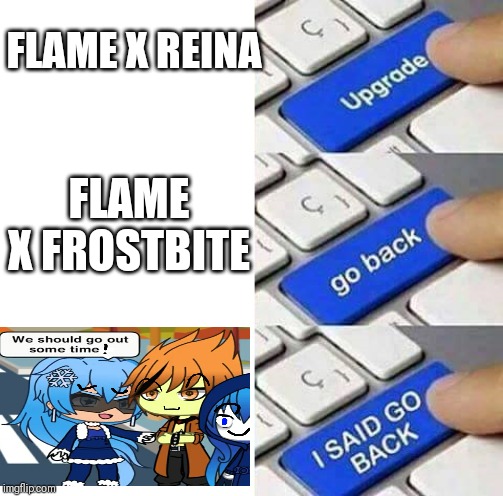I SAID GO BACK | FLAME X REINA; FLAME X FROSTBITE | image tagged in i said go back | made w/ Imgflip meme maker
