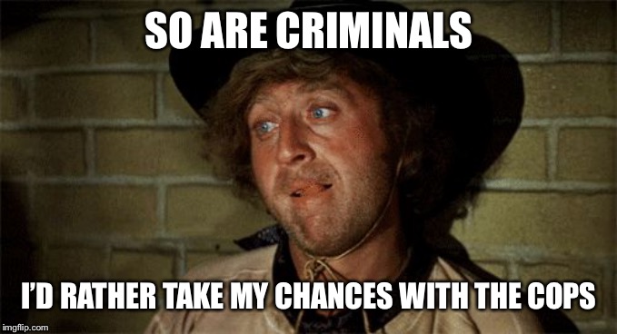 Gene Wilder | SO ARE CRIMINALS I’D RATHER TAKE MY CHANCES WITH THE COPS | image tagged in gene wilder | made w/ Imgflip meme maker